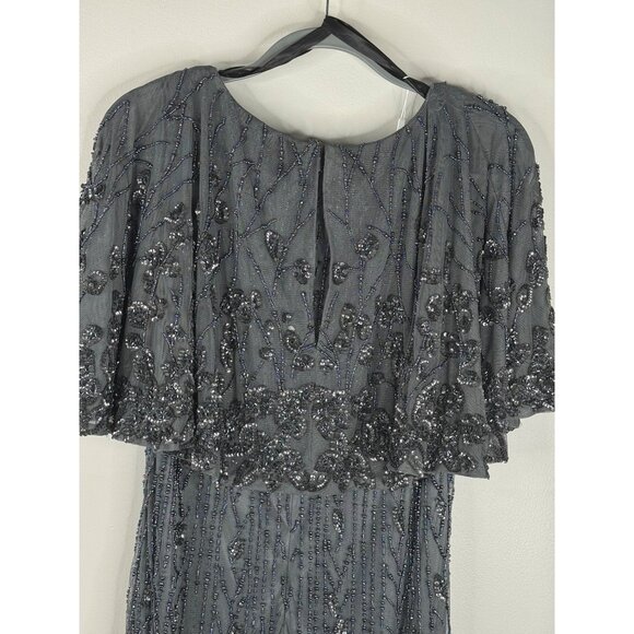 NWT Mac Duggal 5939 Cape Sleeve Embellished Midi Dress Pewter Size 14W - Picture 9 of 9